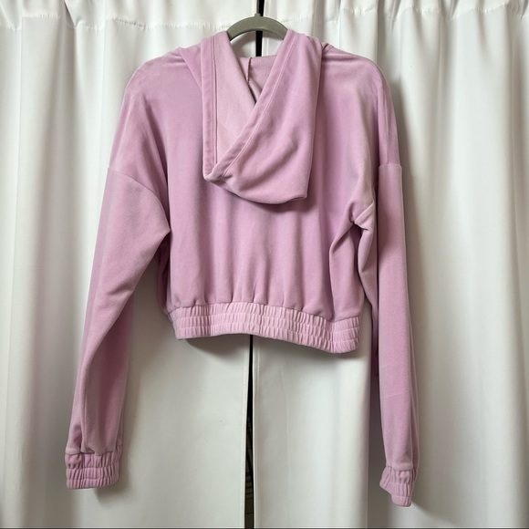 F21 Kawaii Pastel Lilac Purple Semi Crop Velour Y2K Hoodie Sweatshirt Size Large - Picture 4 of 8